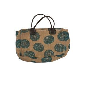 One&Only Ocean Club jute Tan and teal seashell print Tote Bag